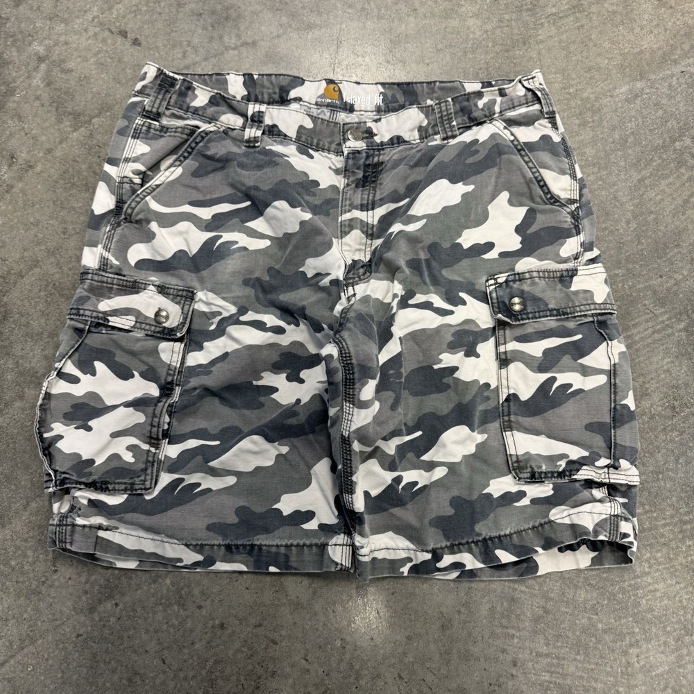 Carhartt Mens Cargo Shorts Camo Camouflage Canvas Workwear Tag 38 Fits 36